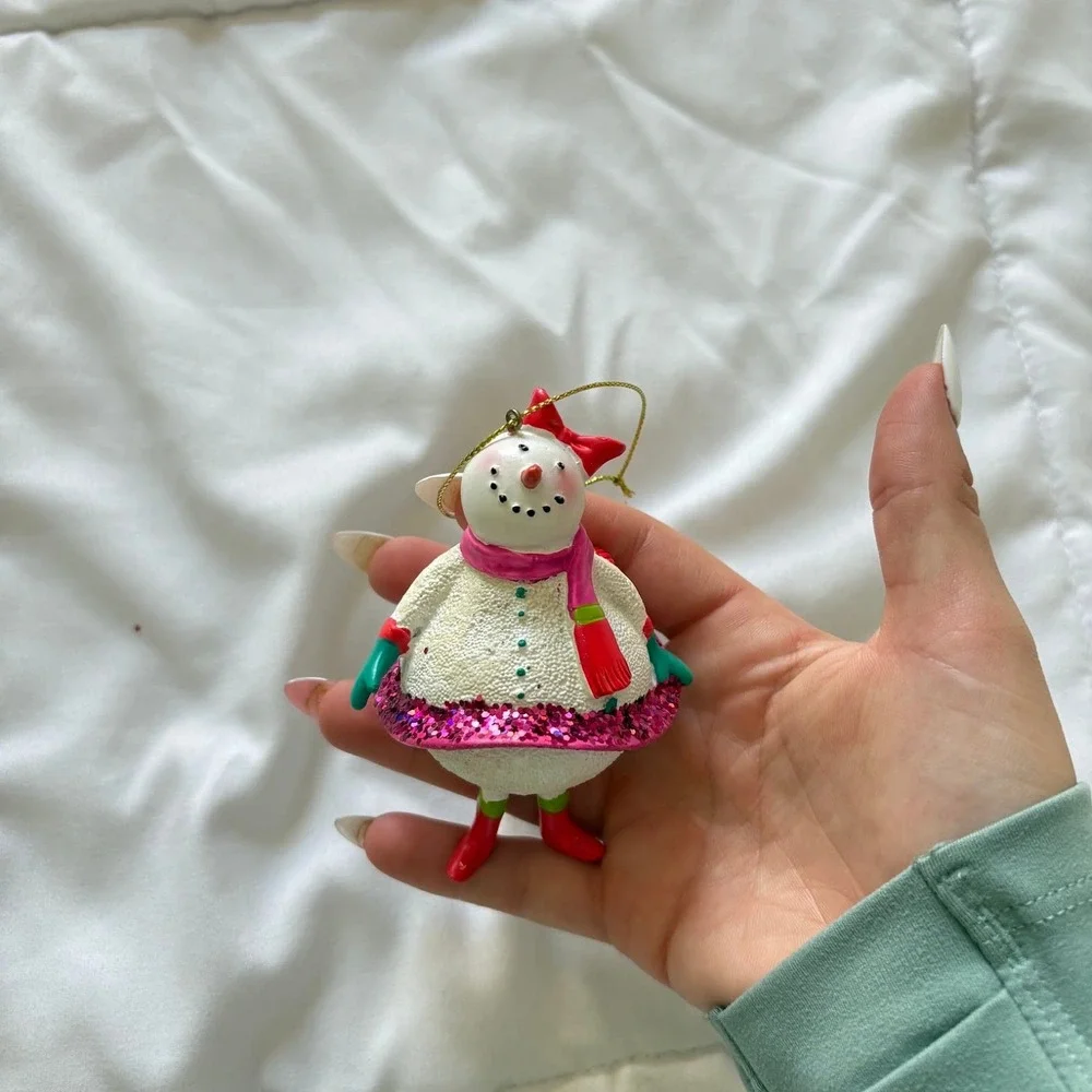 Snowman Girl Christmas Ornament Pink Glitter Tutu Scarf Red Boots Bow Holiday